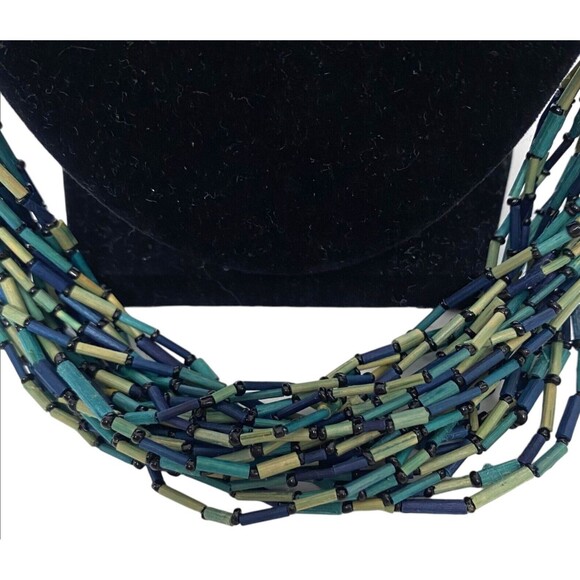 Wood Bugle Beads Necklace Multi Colored Layered  Boho Ethnic Multiple Strand - Picture 8 of 9